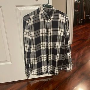 H & M black and white flannel button down